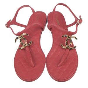 ❤️SOLD❤️ CHANEL CC THONG SANDALS RED LEATHER